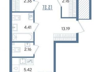 Двухкомнатная квартира на продажу, 72.2 м2, Казань, Авиастроительный район