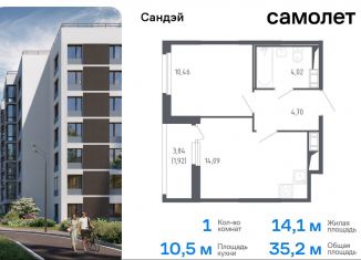 Продам 1-комнатную квартиру, 35.2 м2, Санкт-Петербург, метро Проспект Ветеранов