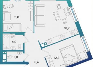 2-комнатная квартира на продажу, 57.9 м2, Татарстан