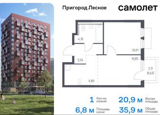 Однокомнатная квартира на продажу, 35.9 м2, Московская область, микрорайон Пригород Лесное, к18