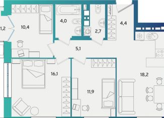 Продаю трехкомнатную квартиру, 73.2 м2, Альметьевск