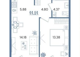 Продам 1-комнатную квартиру, 44.6 м2, Казань, Авиастроительный район