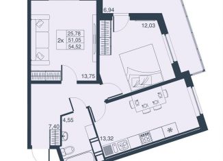 Продается двухкомнатная квартира, 50.7 м2, Мурино, Ручьёвский проспект, 3к1, ЖК Мурино Парк