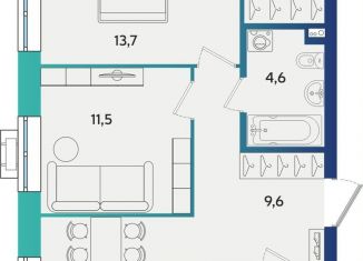 Продается двухкомнатная квартира, 58.7 м2, Татарстан