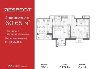 Продаю двухкомнатную квартиру, 60.7 м2, Санкт-Петербург, метро Лесная