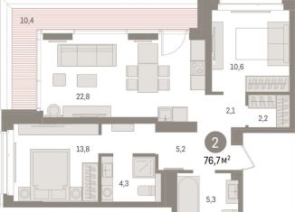 Продается 2-ком. квартира, 76.7 м2, Тюмень