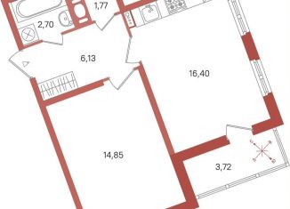 Продается 1-комнатная квартира, 43.7 м2, Ленинградская область