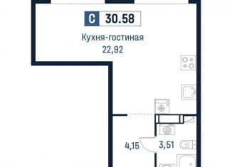 Продам квартиру студию, 30.6 м2, Ленинградская область