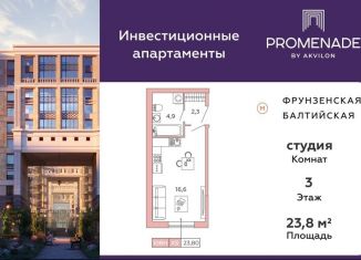 Квартира на продажу студия, 23.8 м2, Санкт-Петербург, Московский проспект, 71к3, ЖК Променад