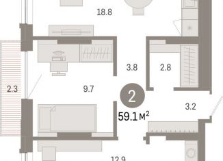 2-ком. квартира на продажу, 59.1 м2, Тюмень