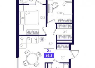 Продам 2-ком. квартиру, 63.2 м2, Тюмень