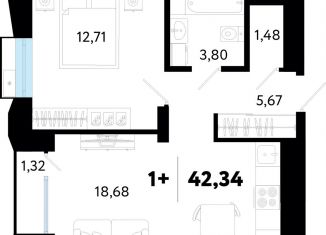 Продается 1-ком. квартира, 42.3 м2, Тюмень