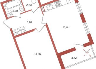 1-ком. квартира на продажу, 44.2 м2, Ленинградская область