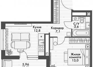 Продам 1-ком. квартиру, 39.5 м2, поселок Октябрьский