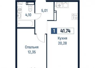 Продам 1-комнатную квартиру, 41.7 м2, Мурино