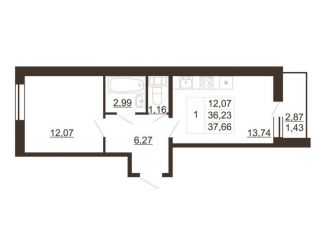 Продажа однокомнатной квартиры, 37.7 м2, Ленинградская область, улица Хохлова, 16