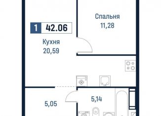 Продажа 1-ком. квартиры, 42.1 м2, Мурино