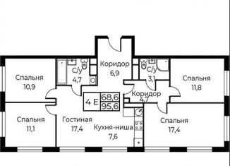 Продам четырехкомнатную квартиру, 95.6 м2, Москва, ЮЗАО, улица Намёткина, 10Д