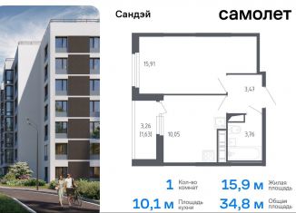 Продам однокомнатную квартиру, 34.8 м2, Санкт-Петербург