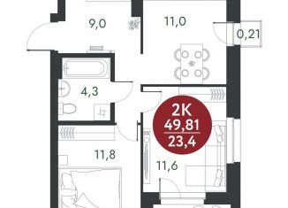 Продаю 2-ком. квартиру, 49.8 м2, Новосибирская область