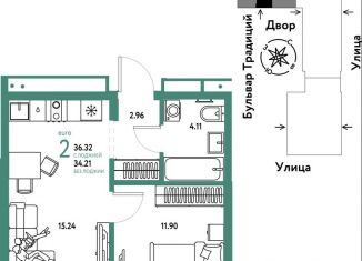 Продается двухкомнатная квартира, 36.3 м2, Тюмень