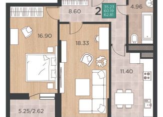 Продается 2-ком. квартира, 63.8 м2, Краснодар, Командорская улица, 15