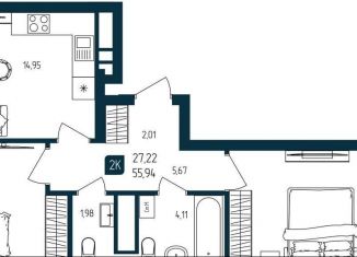 Продам 2-ком. квартиру, 55.9 м2, Тюмень