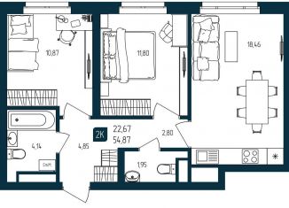 Продажа 2-комнатной квартиры, 54.9 м2, Тюмень