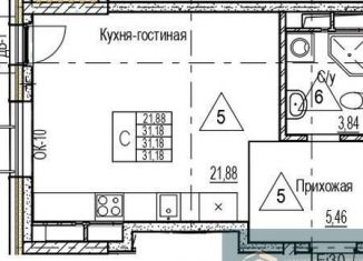 Квартира на продажу студия, 31.2 м2, Воронеж, набережная Чуева, 7, Железнодорожный район