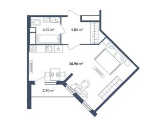 Продажа квартиры студии, 38.6 м2, поселок Мещерино