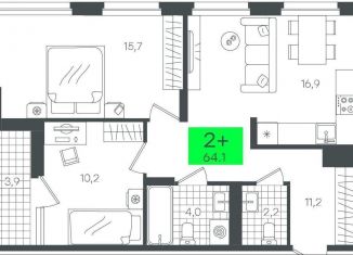 Продам двухкомнатную квартиру, 64.1 м2, деревня Дударева, улица Сергея Джанбровского, 2, ЖК Андерсен Парк