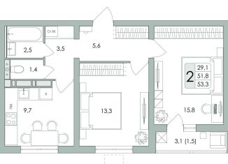 Продаю 2-комнатную квартиру, 53.3 м2, Воронеж, улица Шишкова, 140Б/16