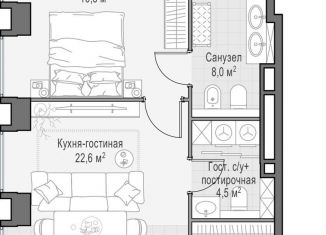 Продаю 1-комнатную квартиру, 56.7 м2, Москва