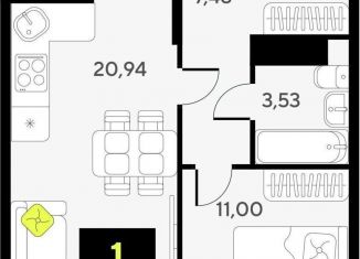 Продажа 1-комнатной квартиры, 43 м2, Тюмень, Центральный округ