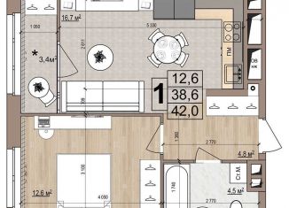 Продается 1-комнатная квартира, 40.4 м2, Московская область