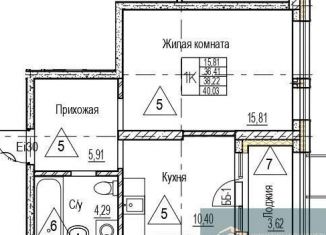 Продам 1-ком. квартиру, 38.2 м2, Воронежская область, набережная Чуева, 7