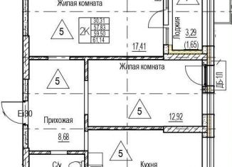 Двухкомнатная квартира на продажу, 59.5 м2, Воронеж, Железнодорожный район, набережная Чуева, 7