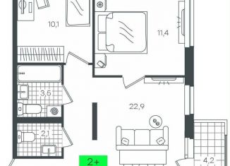 Продажа 2-комнатной квартиры, 58.9 м2, деревня Дударева, улица Сергея Джанбровского, 2, ЖК Андерсен Парк