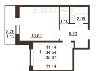 1-ком. квартира на продажу, 35.7 м2, Гатчина, улица Хохлова, 16