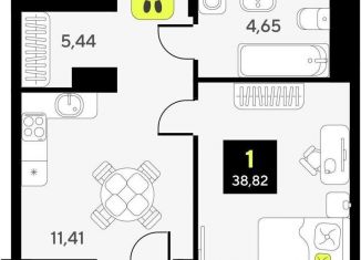 Продажа 1-комнатной квартиры, 38.8 м2, Тюмень, Центральный округ