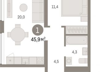 Продам 1-ком. квартиру, 45.9 м2, Тюмень, Центральный округ