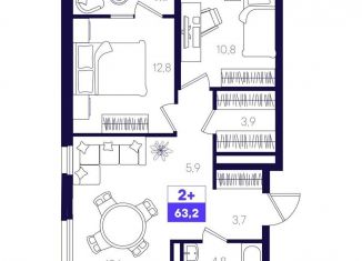 Продам 2-ком. квартиру, 63.2 м2, Тюмень