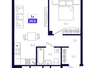 Однокомнатная квартира на продажу, 39 м2, Тюмень