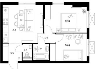 Продается 2-комнатная квартира, 49.7 м2, Москва