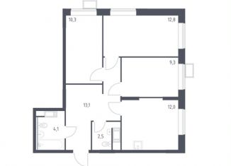 3-комнатная квартира на продажу, 64.1 м2, деревня Середнево, жилой комплекс Цветочные Поляны Экопарк, к2