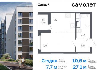 Продажа квартиры студии, 27.1 м2, Санкт-Петербург, жилой комплекс Сандэй, 7.2, метро Проспект Ветеранов