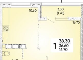 1-ком. квартира на продажу, 38.3 м2, Краснодар, улица Доблести, 10