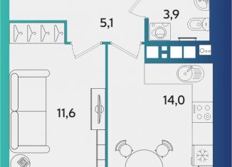 1-ком. квартира на продажу, 38.4 м2, Удмуртия, улица Архитектора П.П. Берша, 44