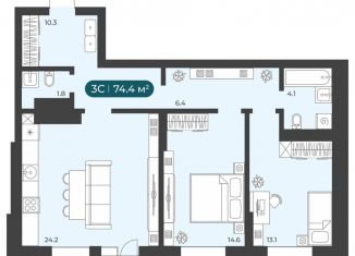 Продается 3-ком. квартира, 74.4 м2, Новосибирск, Приморская улица, 15с1, метро Площадь Маркса