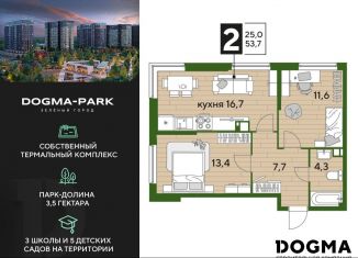 Продажа 2-ком. квартиры, 53.7 м2, Краснодар